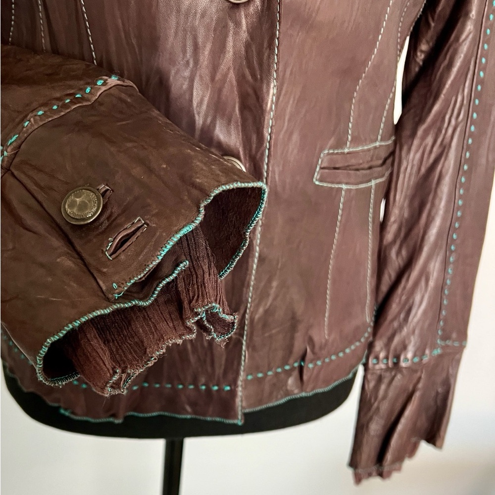 Women's Brown Leather Jacket - Picture 3 of 8